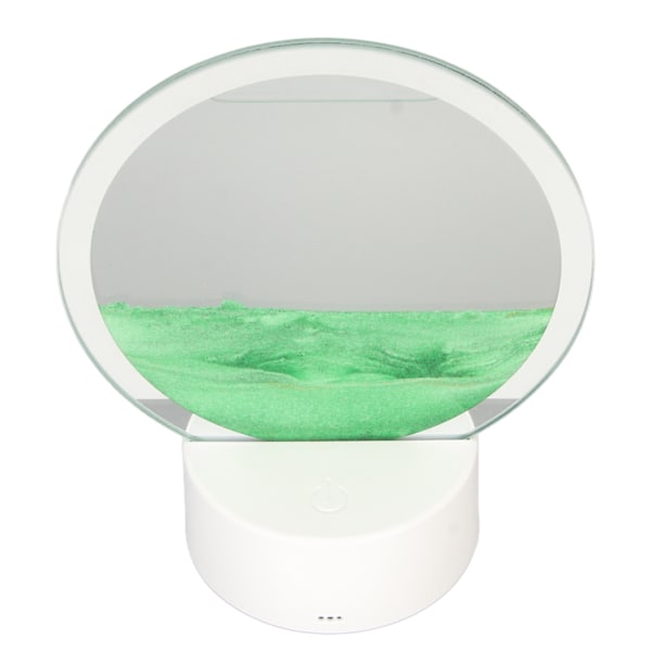 Bevægeligt Sand Kunst Rund Ramme 3D Transparent Glas Batteri USB Drevet Lys Dynamisk Sand Billede til Familie Kontor Cafe Grøn
