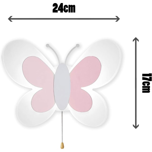 Butterfly vägglampa Dekorativ lampa LED vägglampa barnrum pojke och flicka kreativ sänglampa i akryl (rosa + vit) [Energy A+++],HANBING