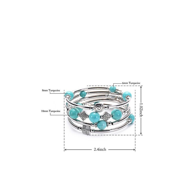 Beaded Chakra Armband Turkos Armband - Mode Smycken Wrap Armband Med Tjock Silver Metall Och Mala Beads Pearl