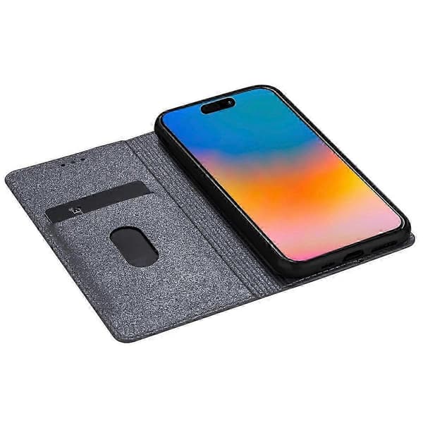 Cover til iPhone 16 Plus, glitrende PU-læder + TPU med kortholder - Rosa Grey