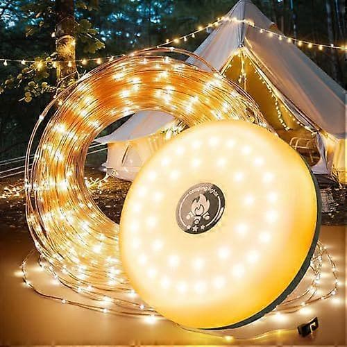 Campinglyslenke 10 m | Rullbare campinglyslenker | 8 i 1 bærbare, oppladbare LED-lyslenker