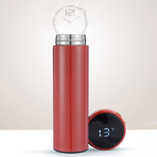 Automuki LED-lämpötilanäytöllä ruostumattomasta teräksestä eristetty vesipullo Moderni matkamuki, malli: punainen 112