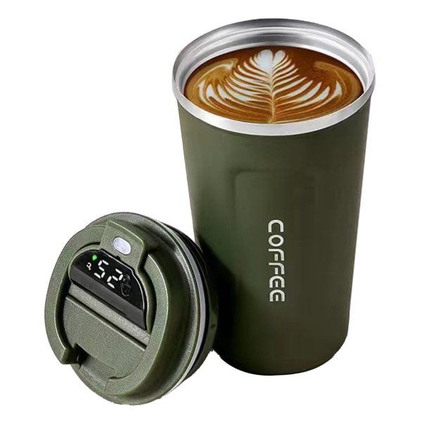 Smart temperaturdisplay kaffekopp bärbar 304 rostfritt stål isoleringskopp enkel stil ren färg generation 2nd grön 380ml