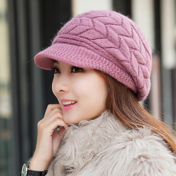 Naisten talvi lämmin neulottu hattu Villa lumihiihtolakit visiirillä Purple