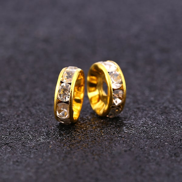 100 st/set Alloy Rhinestone Loose Charm Spacer Bead för smyckestillverkning (guld 8 mm)