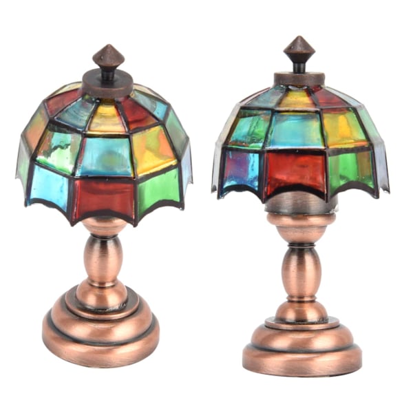 1:12 Dukkehustrådless LED-bordlampe Miniatyrbordlampe med fargerik lampeskjerm