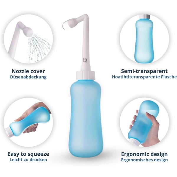 Bærbart rejsebidet Postpartum Cleaner Håndholdt Anal Cleaner Anal Cleaner Irrigator 450ml plastikklemmeflaske Long elbow