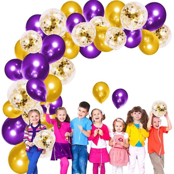 Lilla ballonbue-guirlandesæt, 121 stk 18 tommer guld lilla festballoner 12 tommer guldkonfettiballoner Latexballoner med ballontilbehør