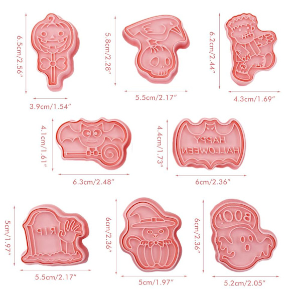 8 st 3D kexskärare Halloween Thanksgiving kexform Bakform Handpress kexstämpel