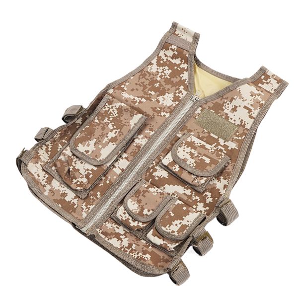 Børne Taktisk Vest Oxfordstof Justerbar Talje Multi Lommer Børnevest til Vandring Bjergbestigning Camouflage S