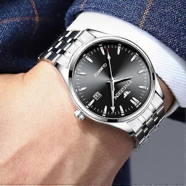 FNGEEN 2111 Herr Enkel Lysande Kalender Quartz Klocka White Steel Black Surface