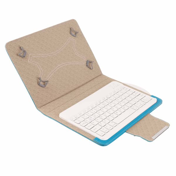 Blått tablettskyddset med vitt Bluetooth-tangentbord - Universal 9,7-10,1 tums skyddsfodralhållare