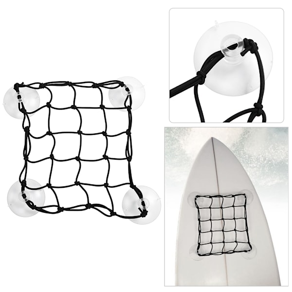 Durable Nylon Rope Mesh Surfboard Plastic Suction Cup Storage Net Paddleboard Deck Bag for Life Jacket