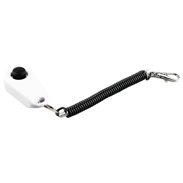 Koirien koulutusklikkeri Universal Interactive Pet Training Clicker mustalla pitkällä rannehihnalla ja renkaalla valkoinen
