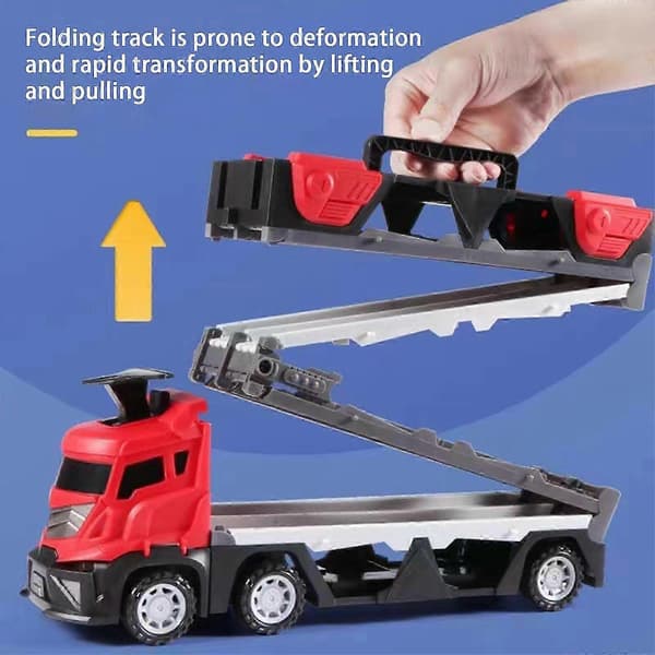 Deformation Foldbar Katapult Skinnevogn Kompatibel med opbevaringscontainer Bil Lyd- Og Lys Pullback Bil Børn Legering Bil Legetøj[LD] Red