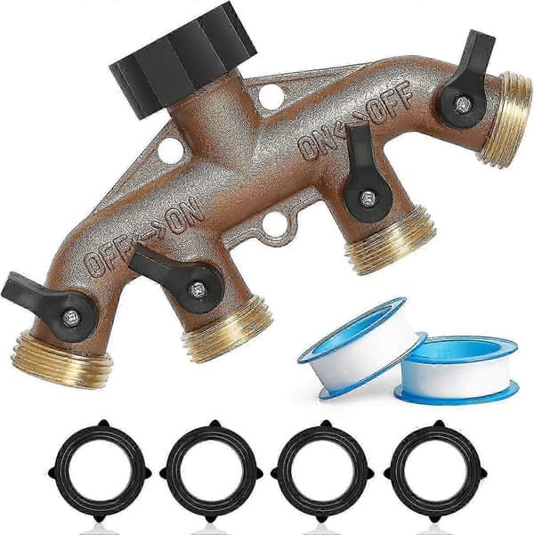 3/4\" solid messing 4-veis hageslangedeler med 4 ventiler Kompatibel med vannkran/spreder