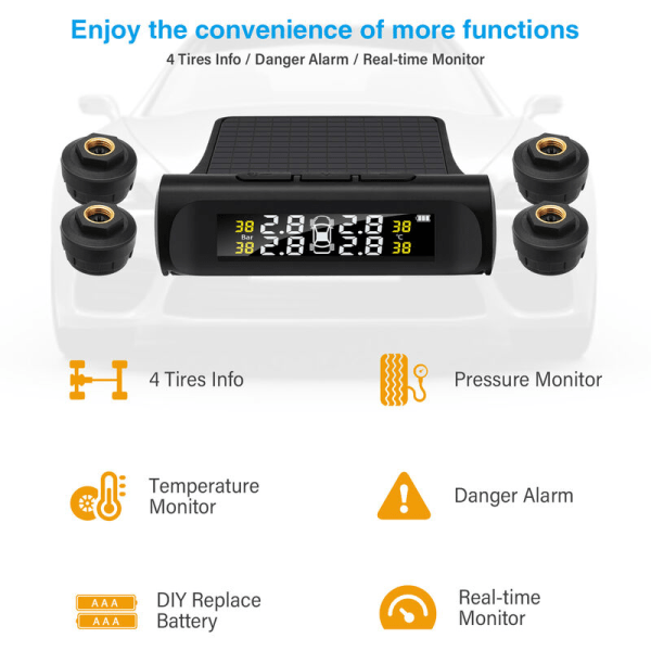 Bildæktryksovervågningssystem Bildæktryksmåler med fire eksterne sensorer