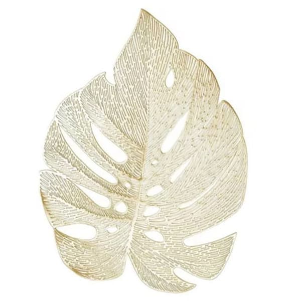 6pcs Insulation Placemat Hollow Simulation Leaf Shape Heat Resistant PVC Table Mat for Kitchen Table Gold