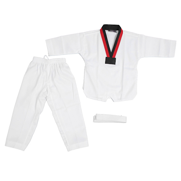 Lasten Taekwondo-puku vyöllä, polyesteri ja puuvilla, hengittävä pehmeä, urheilullinen karatepuku lapsille kamppailulajien harjoitteluun pojille tytöille L