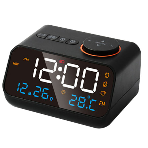 Väckarklocka Radio Multifunktionell LED Musik Timing Uppladdningsbar FM Radio Väckarklocka för Home Svart