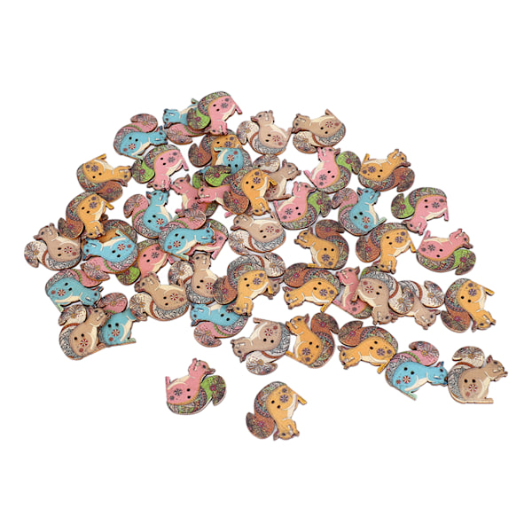 Håndverksknapper 3 cm Lange, Robuste Treknapper i Retro Dyrestil, Assorterte Farger, Lette Treknapper for Sying, DIY-dekorasjon, Ekorndesign, 50 stk