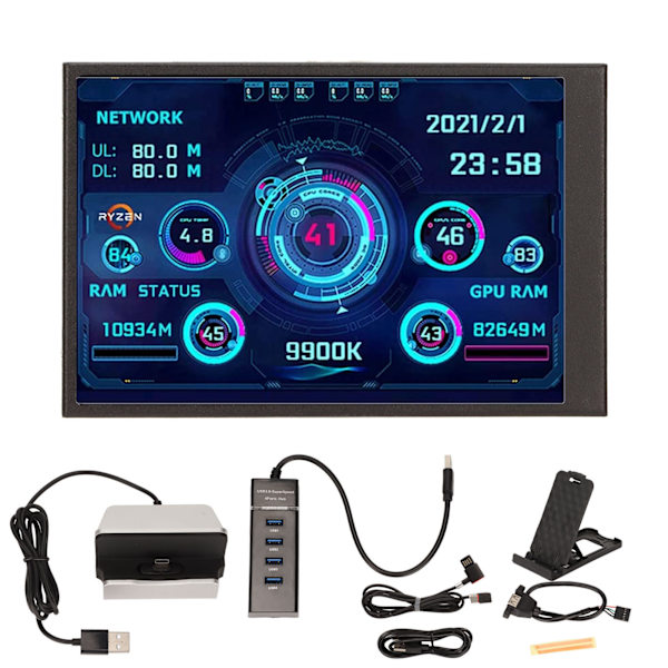 PC CPU Data Monitor 3,5 tum IPS USB Mini-skärm Clear Data Multifunction Mini ITX PC-fodral Moniror för PC-chassi