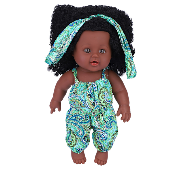 Mjuk vinyl babydocka med kläder Nyfödd sovbadleksak (grön blommig jumpsuit)