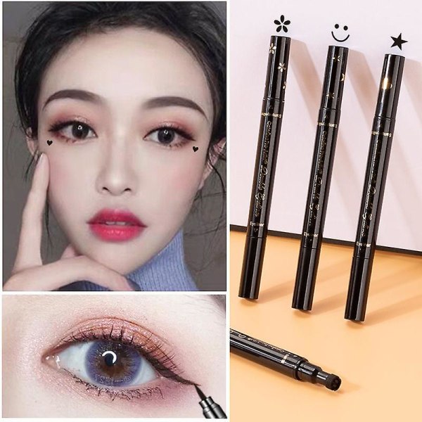 6st Dubbelhövdad flytande Eyeliner Stamp Pen Set, Eye Liners För Kvinnor, Eyeliner Tattoo Tool, Eyeliner Stamp Forms Star, Heart