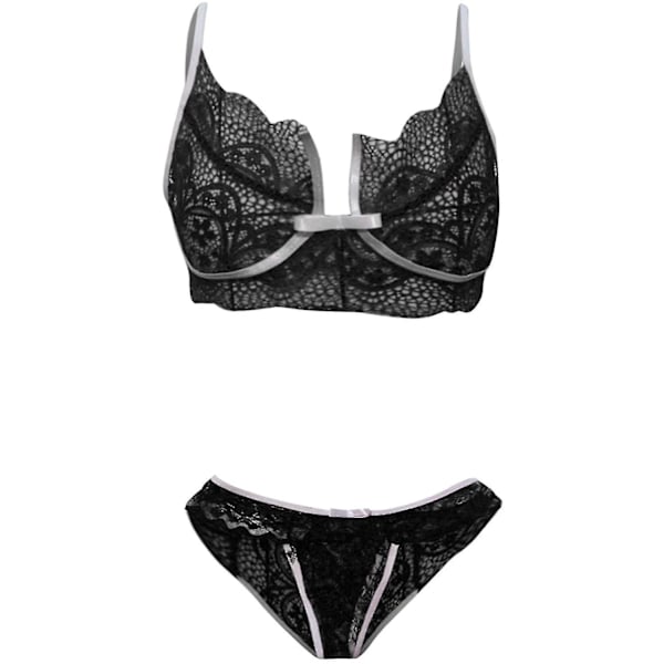 Mesh Lingerie Set Kvinnor Sexig Genomskinlig Teddy Festdräkt Svart 3XL