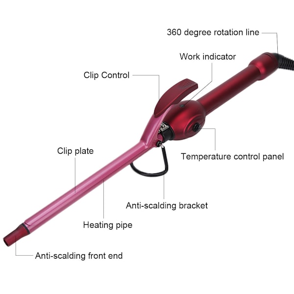 Mini Elektrisk hårrullare Salong Curling Wand Anti-scald Temperaturjustering Hårstylingverktyg 110-240V (13mm US-kontakt)