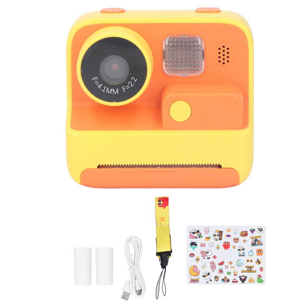 K27 Kids Instant Camera Fram Bak Dual Lens Selfie Video Paper Instant Print Camera med snodd Gul Utan minneskort