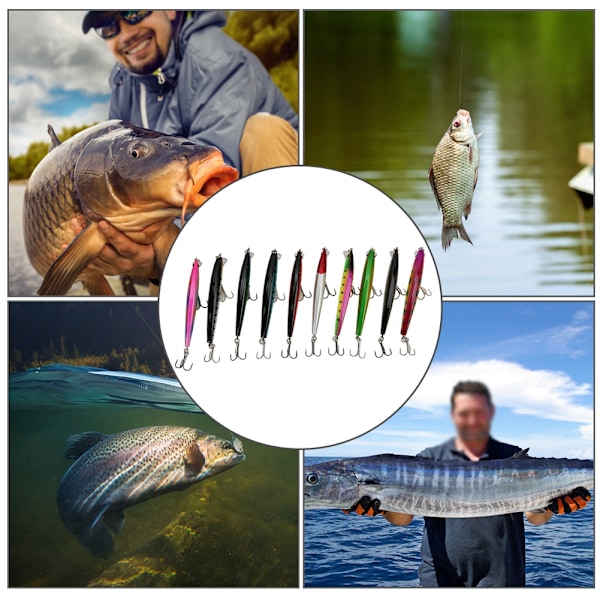 10 stk Hard Bait Lokker Slitesterk Plast med Kroker Fiskeutstyr Tilbehør 8.5g 9.5cm