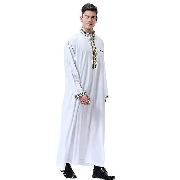 Islamisk Hvid Lang Robe til Mænd Dubai Arabisk Thobe Kaftan
