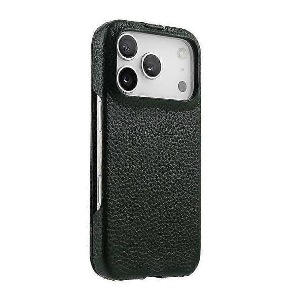 Lodret foldbart telefoncover i ægte okselæder + PC til Kompatibel med iPhone 17 Pro Max (kompatibel med MagSafe)[LD] Green