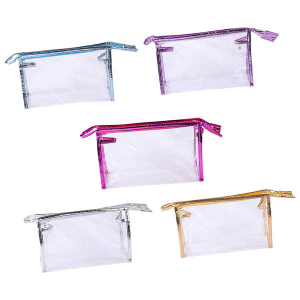 5 stk gennemsigtige kosmetiske tasker Fem farver transparent mode PU-læder håndtaske makeup taske Rejseopbevaringstaske