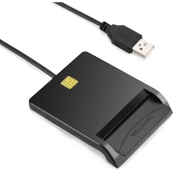 Smartkortleser USB Common Access-kortleser kompatibel med Windows XP/Vista/7/8/10/Mac OS X/RT-SCR1 ID/IC Bankkortleser, modell: svart