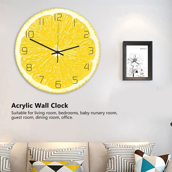 Unique Fashionable Lemon Fruit Pattern Acrylic Home Office Hanging Clock Wall Decor