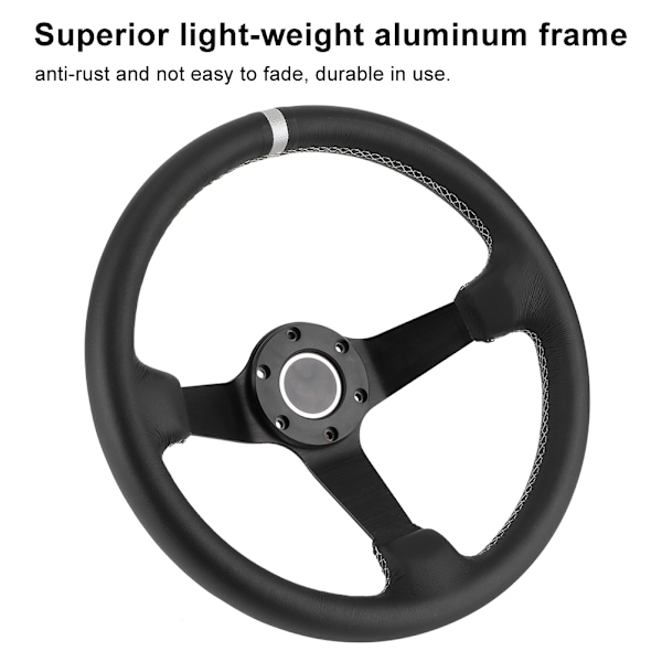 350 mm/14 tum för SPARCO Style 6-bultar Deep Dish Black Leather Racing-ratt med horn