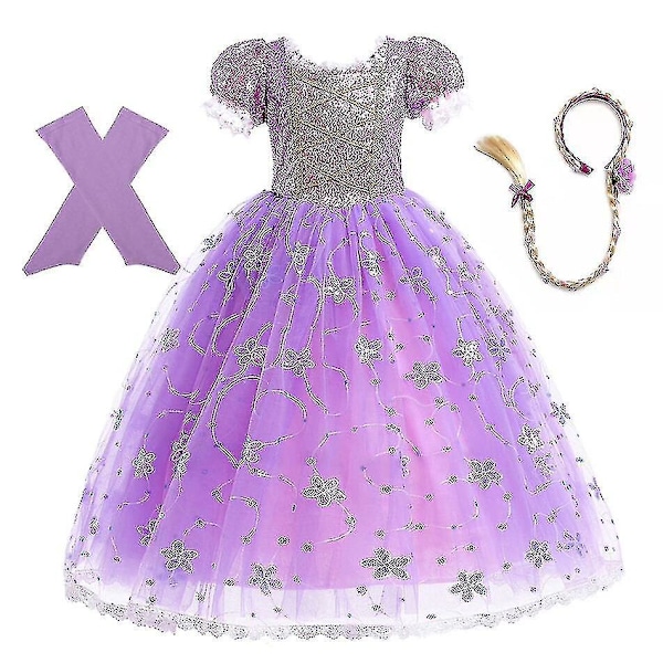 Elegant lila prinsessa Rapunzel klänning för flickor 5-6 år