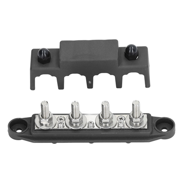 4-polet Strømsfordelingsblok med Dæksel 3/8 tommer Marine Busbar til Campingvogne, Både, Trailere 12‑48V Sort