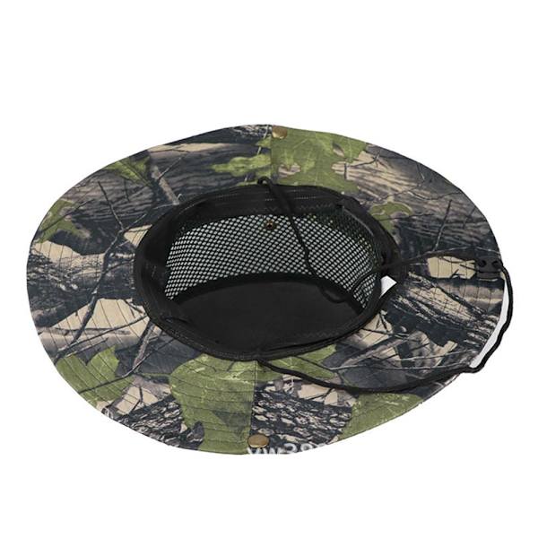 Boonie Hat Mesh Blad Mønster Camouflage Åndbar Fiskehat Khaki