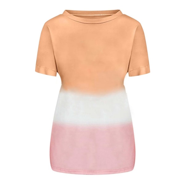 Tie Dye Gradient Print Kvinners T-skjorte med korte ermer - Khaki M