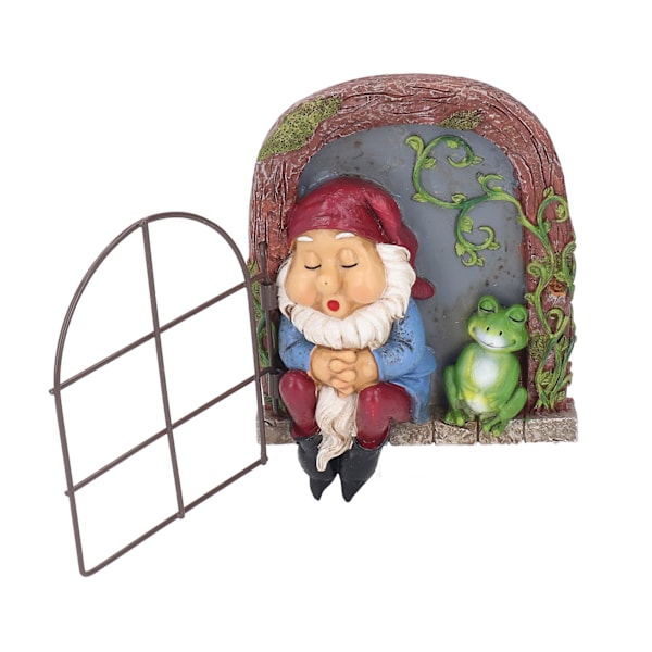 Dør Tre Klemmer Håndmalt Værbestandig Gnome Trepynt Utendørs Hage Gnome Statue for Plener Gårdsplasser