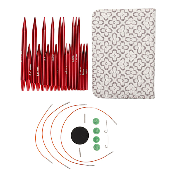 Rundstickor Set Aluminium 3 till 6mm Släta Utbytbara Rundstickor Set med Väska för Tyg