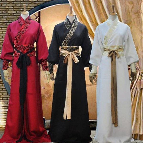 Kinesisk sidanrock Forntida riddarkostymer män Aldult Kimono Kina traditionell vintage etnisk scen Cosplay black XL