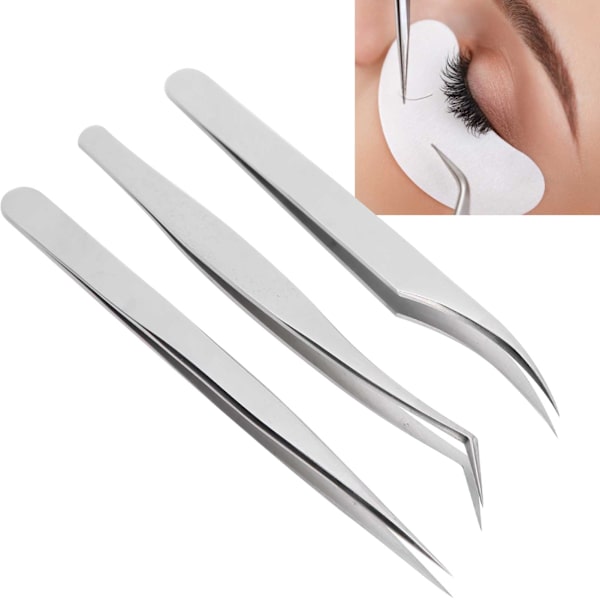 3 st Ögonfransförlängningspincettset Silverspegel Ljus delfinformad Easy Fannning Tool
