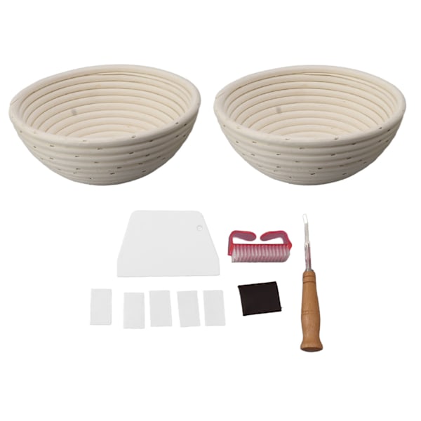 Rund brödkorg med linertyg Deg höjande rottingskål set för bakning av bröd 20 CM och 22 CM diameter