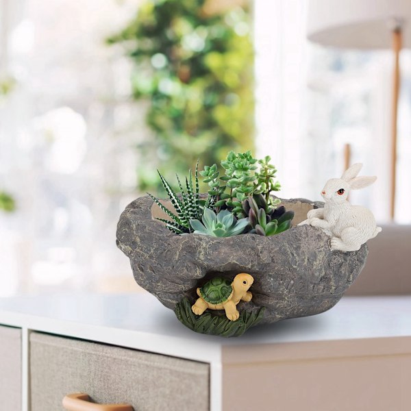 Imitasjonsstein Modell Blomsterpotte Harpiks Sukkulenter Potte Plante Dekorasjon For Kontor Hjem