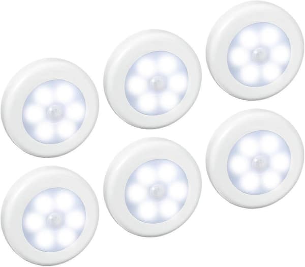Bevægelsessensorlampe, 6 LED natlampe med bevægelsessensor, garderobelys, Auto
