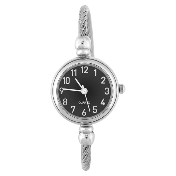 Analog Round Quartz Alloy Strap Open Bangle Watch (Arabic Numerals Black Dial)